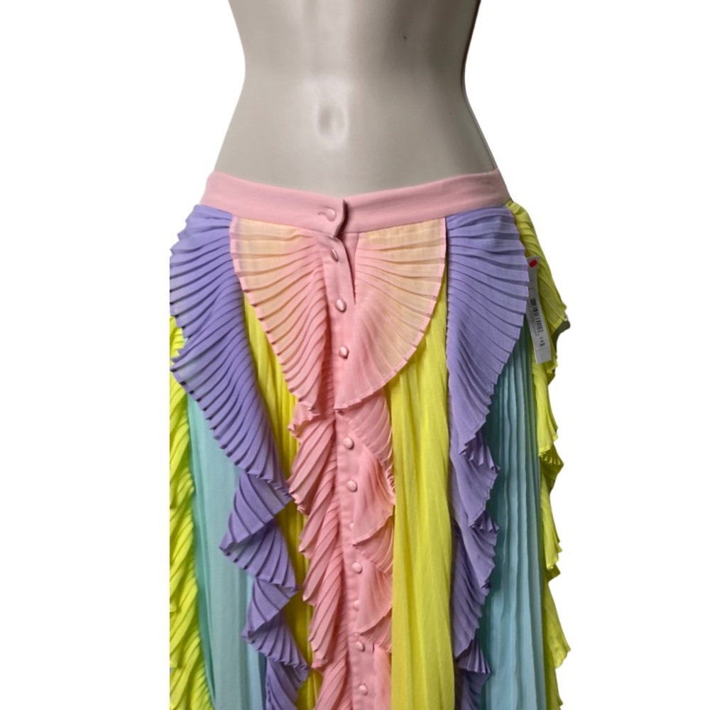 Pastel Multi-Color Pleated Ruffle Maxi Skirt - Picture 4 of 8